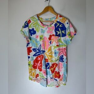 FRESH‎ PRODUCE White Rainbow Blooms Janey Slub T Tee Top 1XL